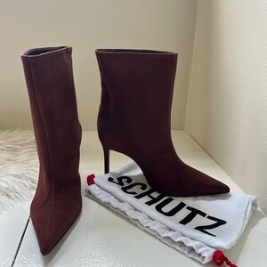 SCHUTZ Women's Dark Brown/Red Heeled Boots